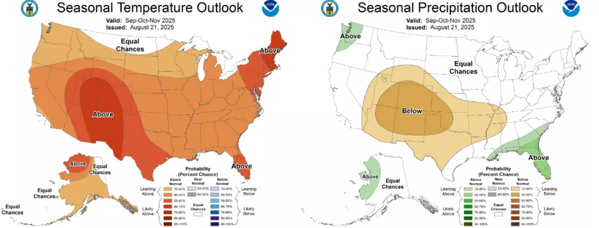NOAA fall 2025 temperature and precipitation outlook