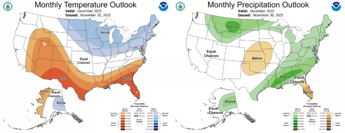 December temperature and precipitation outlook