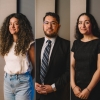 Left to right: Lucero Lopez, Jasmine Perez Moreno, Josue Rodriguez, Raneem Le Roux, and Jossue Ureno pose for a portrait at The Leroy and Lucile Melcher Center for Public Broadcasting on Thursday, Aug. 1, 2024, in Houston.