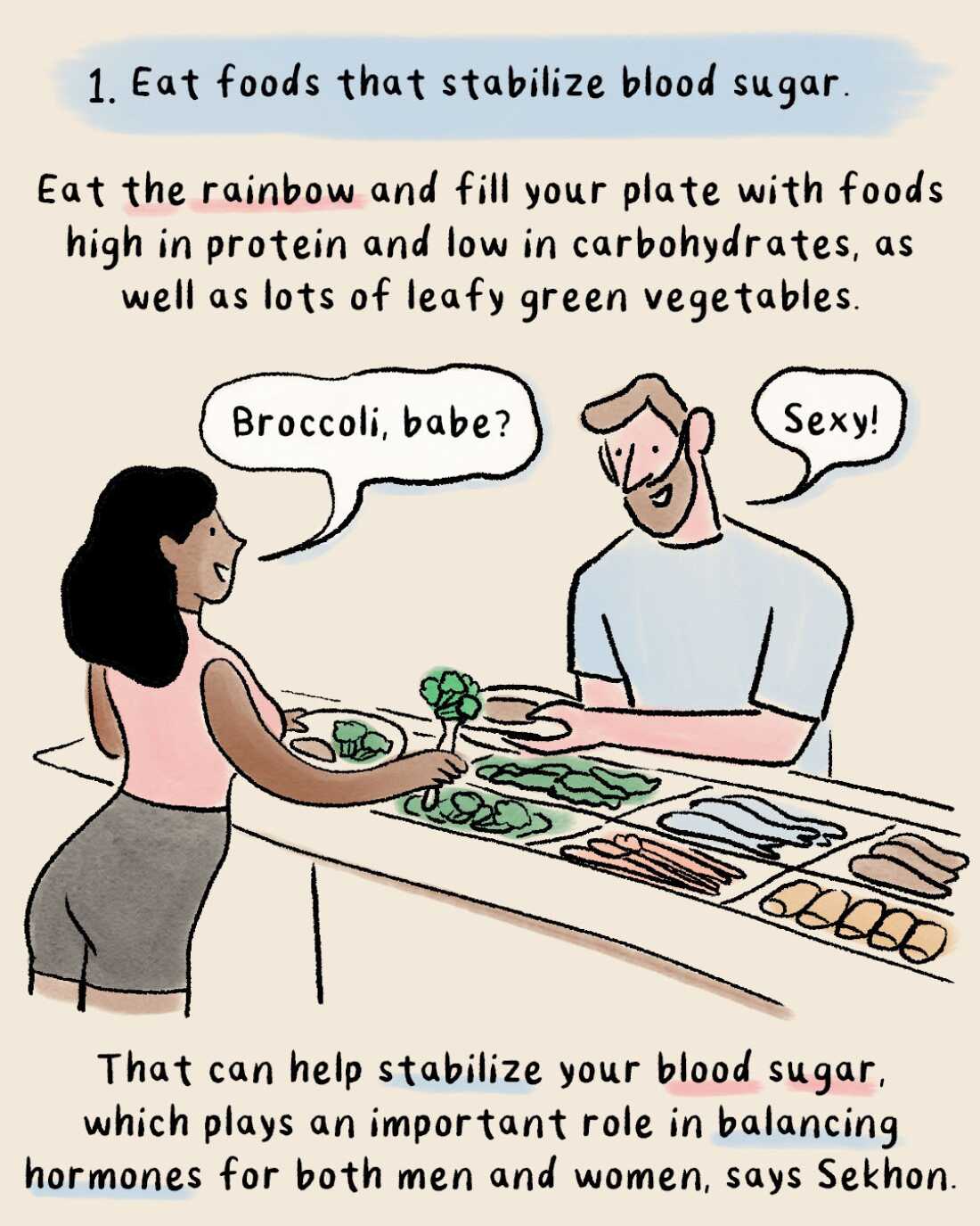 Eat foods that stabilize blood sugar.