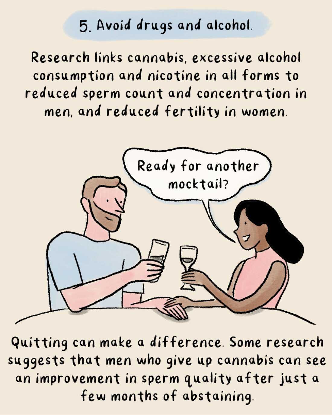 Avoid drugs and alcohol.