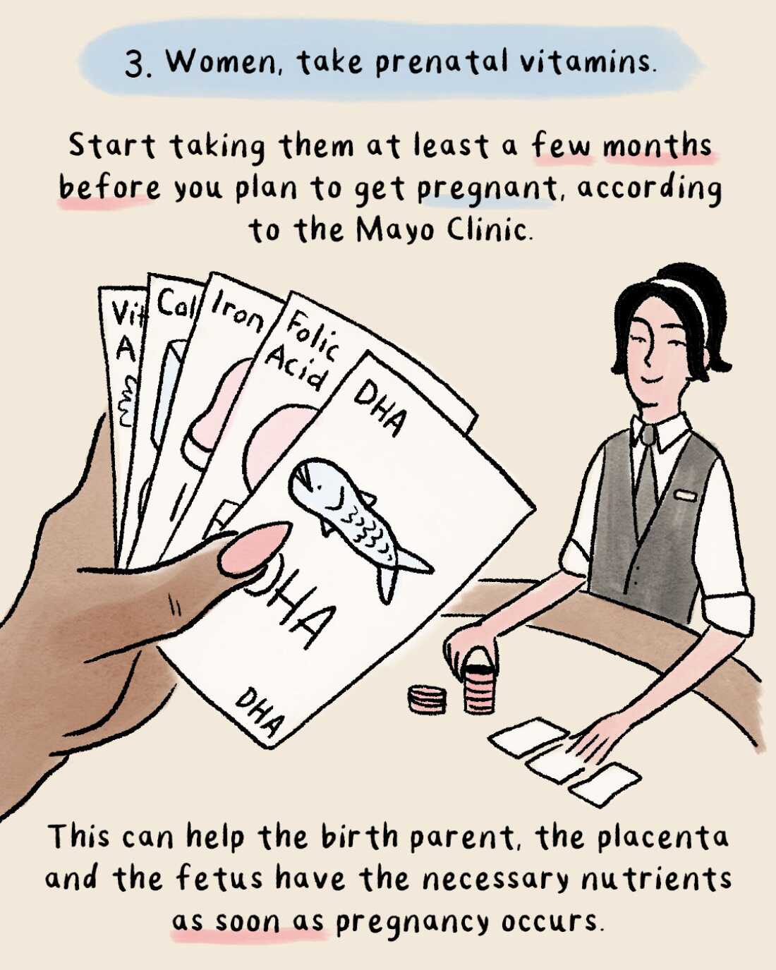 Women, take prenatal vitamins.