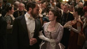 Michael Shannon plays President James Garfield and Betty Gilpin is First Lady Crete Garfield in Death By Lightning.