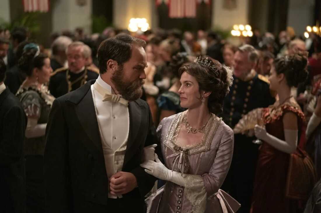 Michael Shannon plays President James Garfield and Betty Gilpin is First Lady Crete Garfield in Death By Lightning.