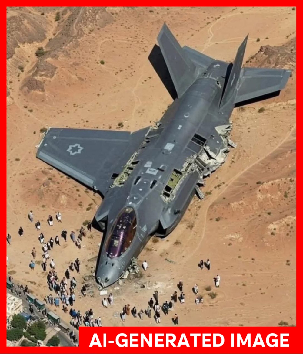 An AI-generated image of a fighter plane shot down in Iran that was published on a parody account on X. Users repeatedly asked the platform's AI chatbot, Grok, if the image was real. (Annotation by NPR)