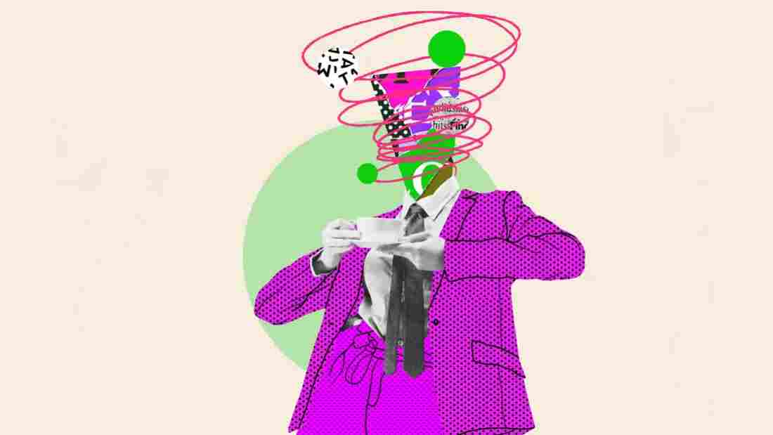 abstract illustration of a person in a business suit holding a cup and saucer