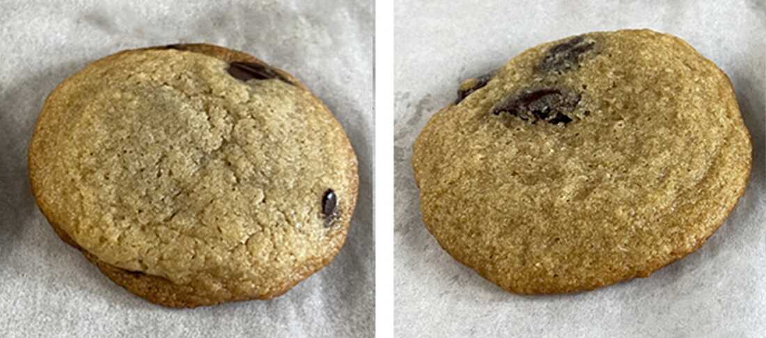 One of these cookies is different from the other. The one on left was created from a recipe generated by ChatGPT. The cookie on the right came from a recipe app called DishGen.