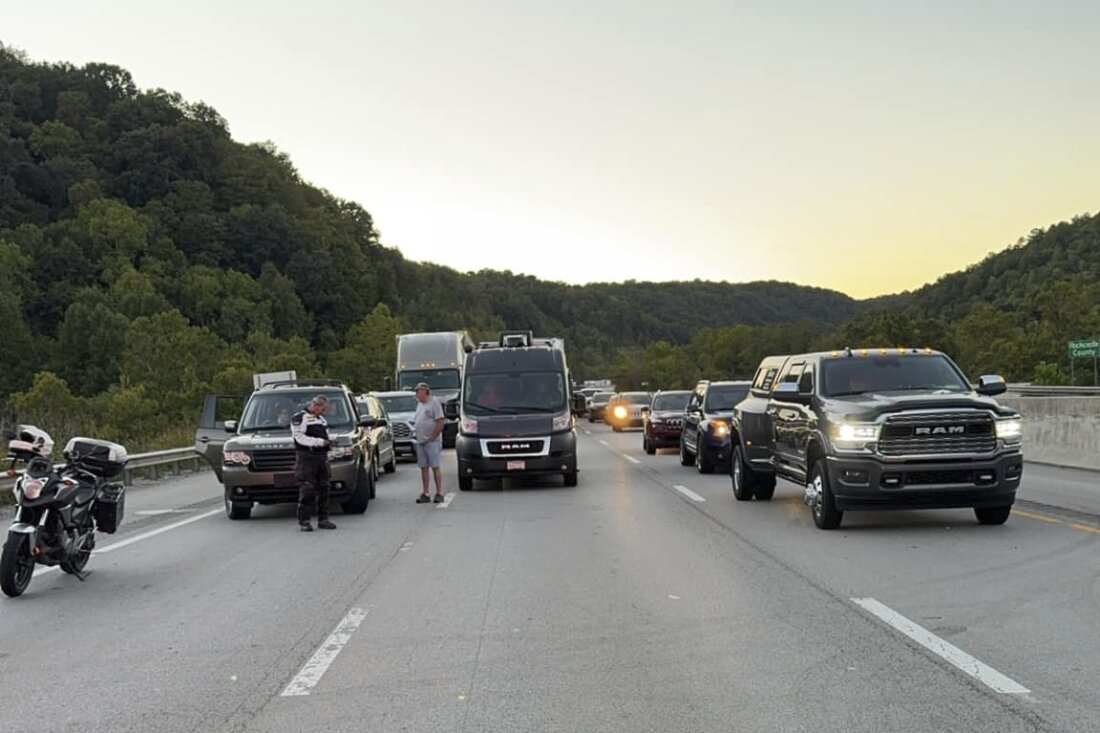 Images released by the Mount Vernon Fire Department show traffic stopped during a shooting on Interstate 75, north of London, Ky., on Saturday.