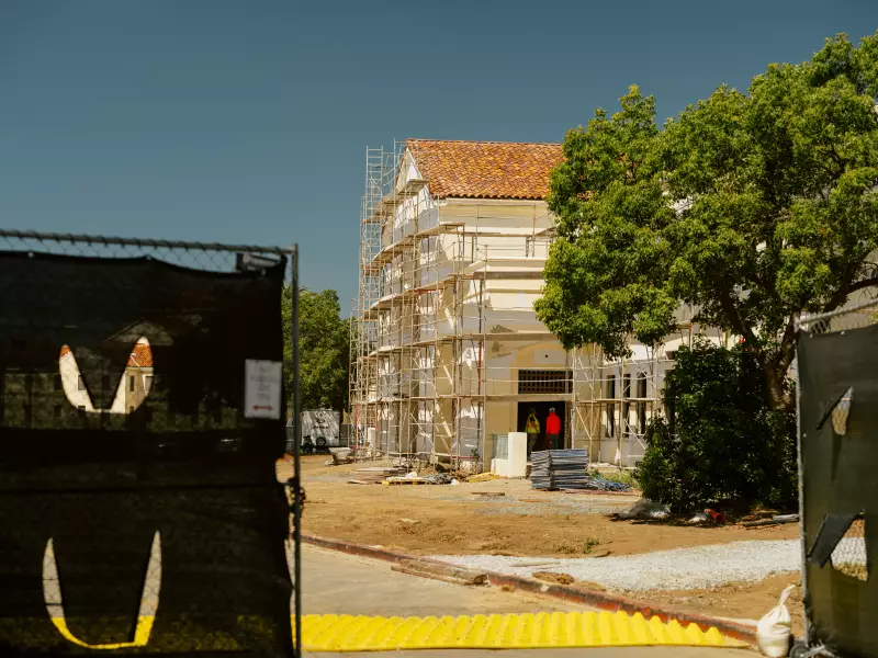 Construction workers on site at the West LA Veterans Affairs Campus in California in April.