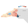 Map showing the 2020 presidential vote margin in North Carolina counties most affected by Hurricane Helene
