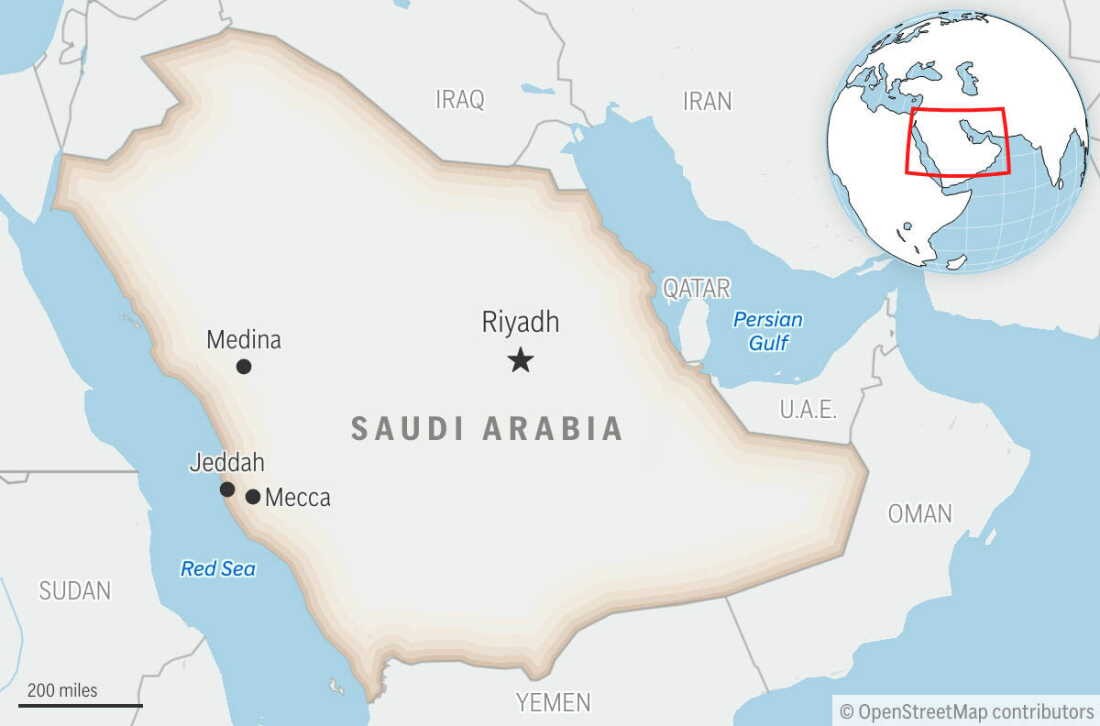 This is a locator map for Saudi Arabia with its capital, Riyadh.