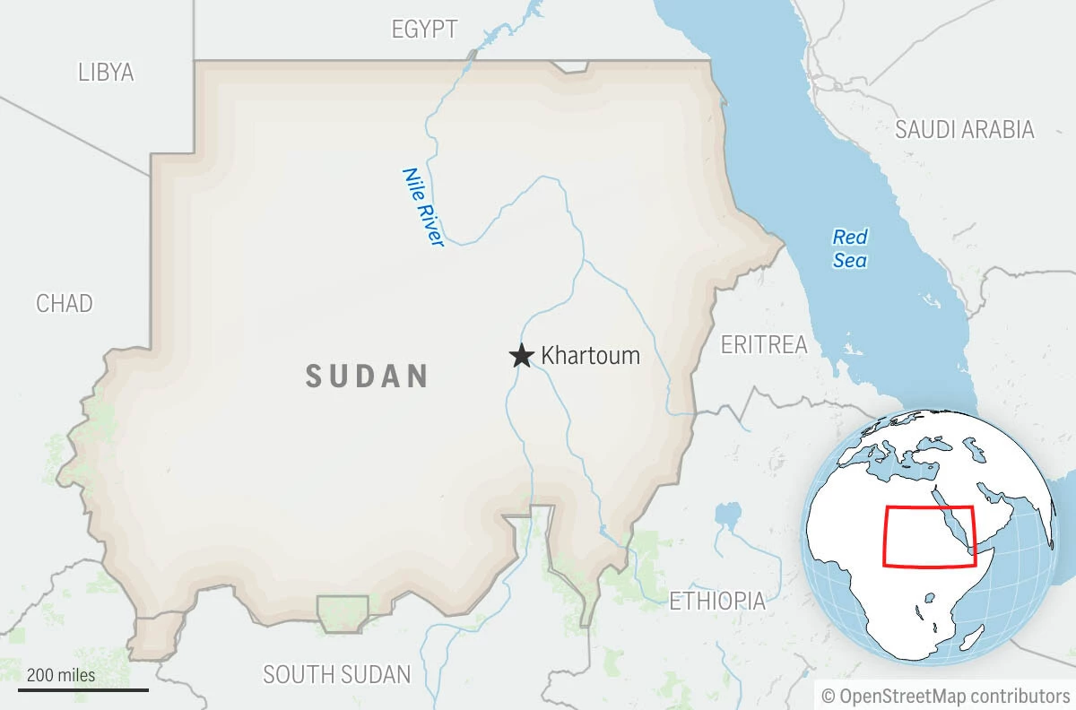 This is a locator map for Sudan with its capital, Khartoum.