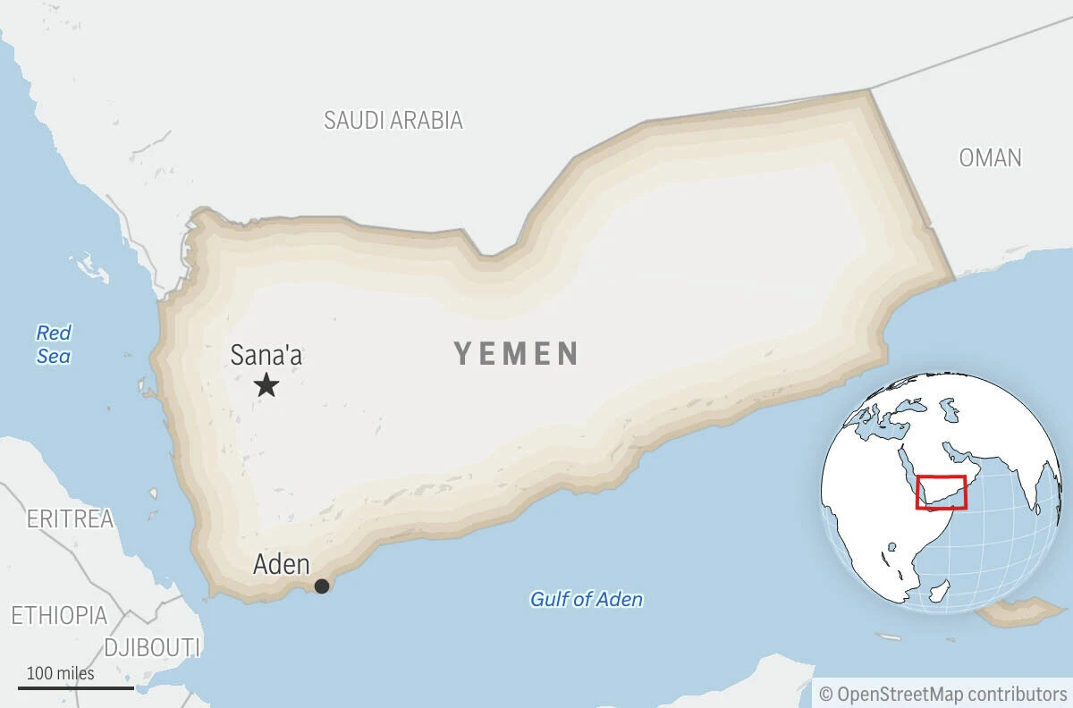 This is a locator map for Yemen with its capital, Sanaa.