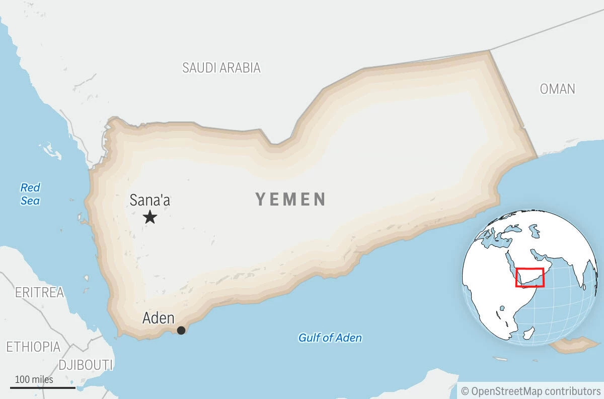 This is a locator map for Yemen with its capital, Sanaa.