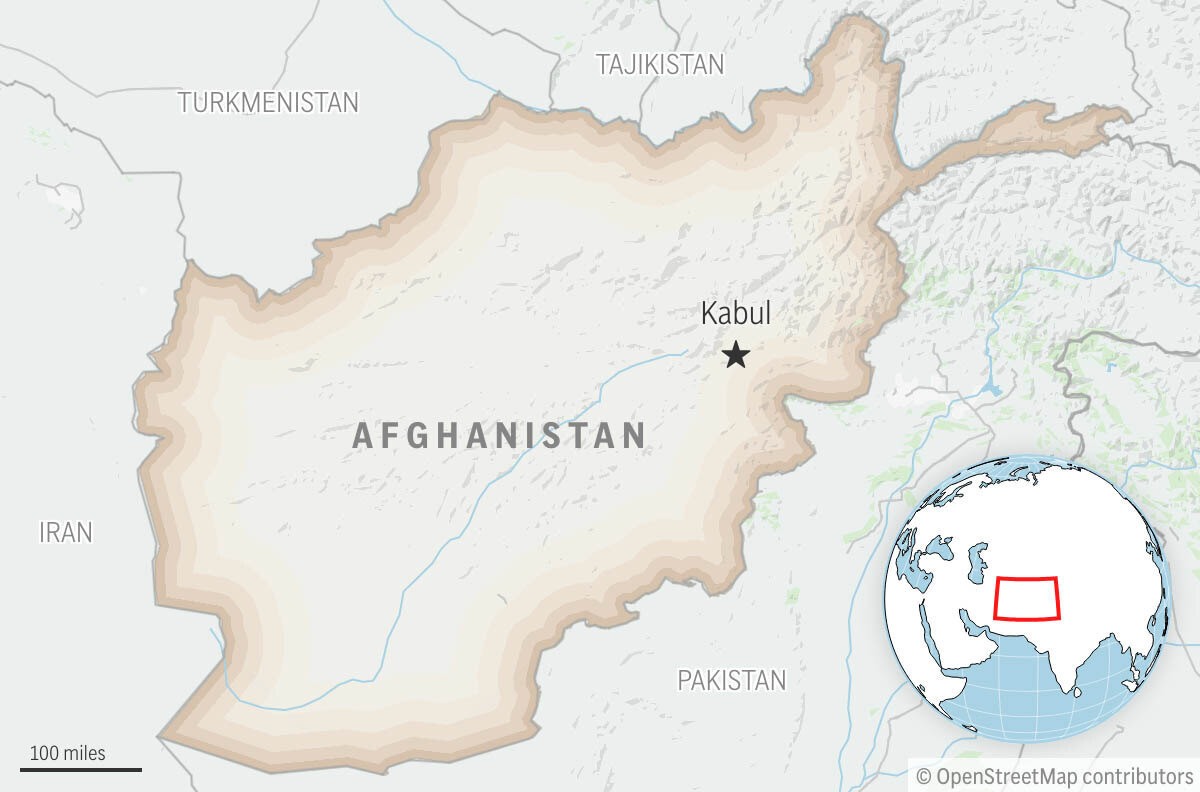 Afghanistan with its capital, Kabul.