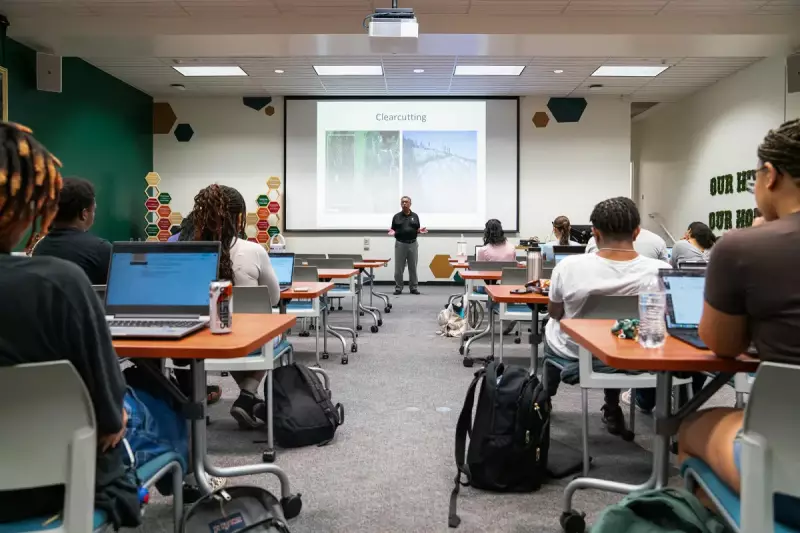 A professor lectures students during class at Sacramento State University on Oct. 3, 2024. Photo by Louis Bryant III for CalMatters