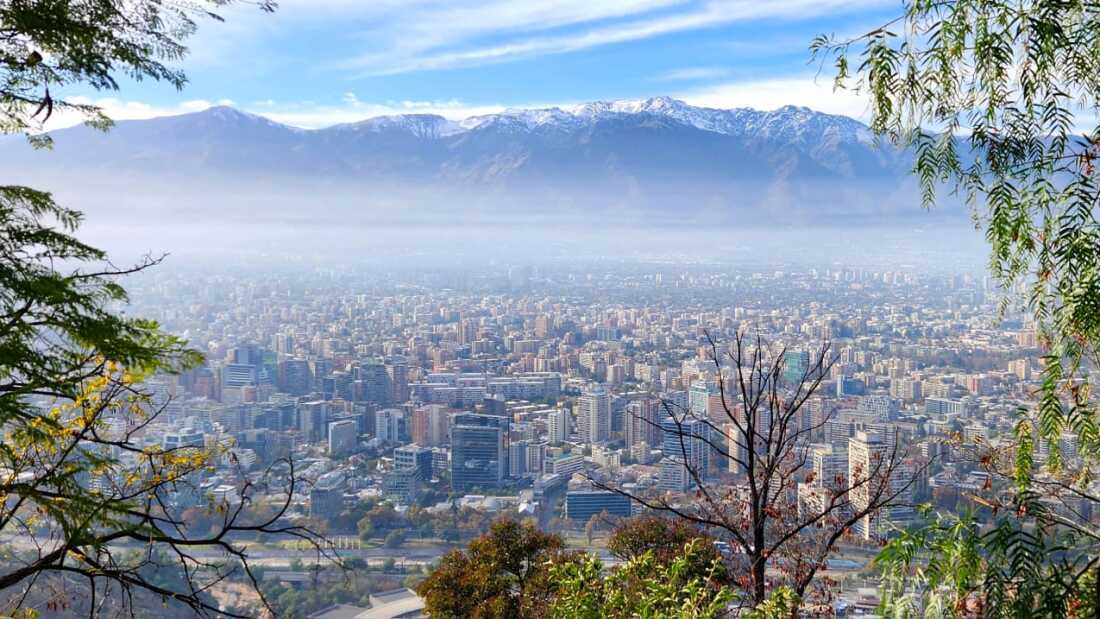 The view of the Andes from Cerro San Cristobal above Santiago, Chile.