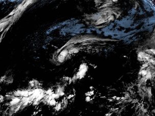 This satellite image released by NOAA shows Tropical Storm Lala over the Pacific Ocean, near Hawaii, Saturday, Aug. 15, 2026.