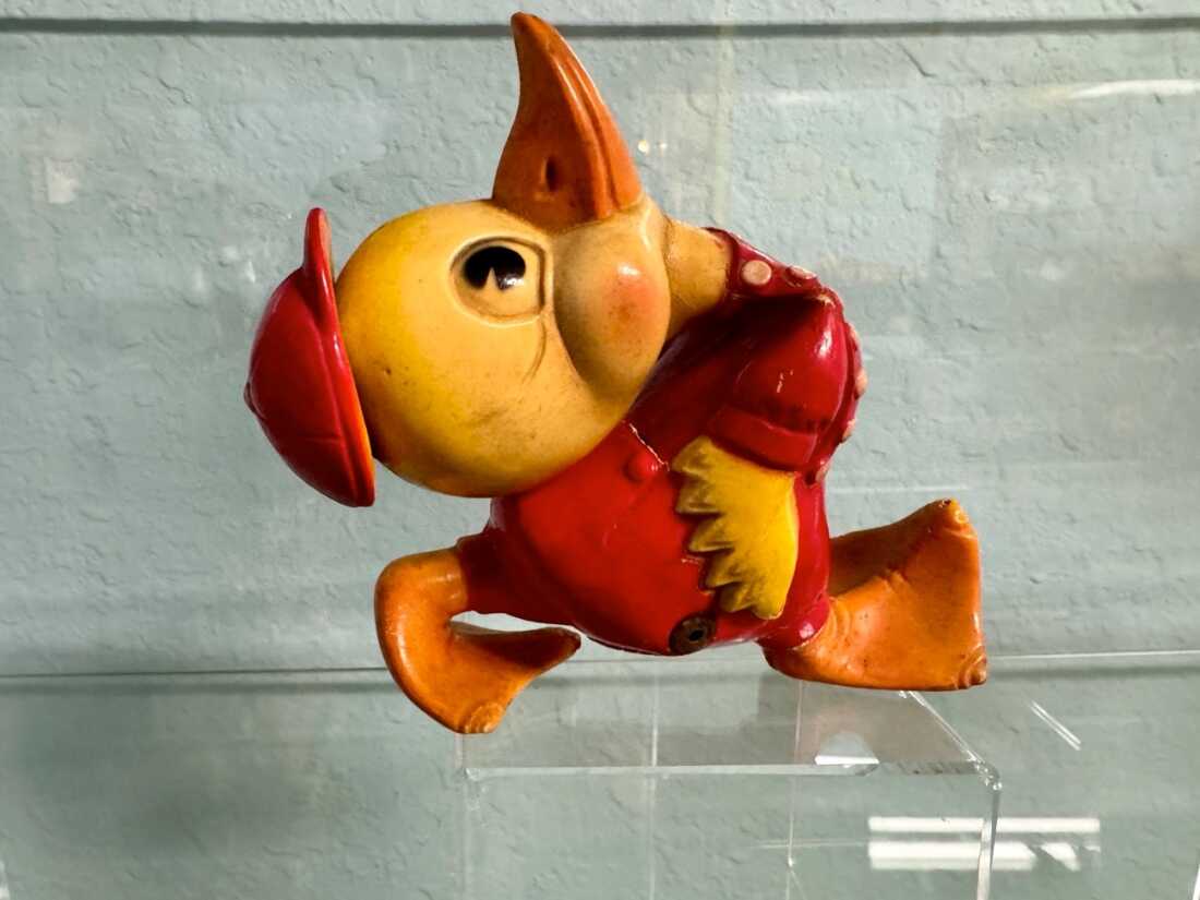 Mr. Squawker, a rubber toy duck from the 1950s, is part of the collection on display at the Rubber Duck Museum in Washington state. It was designed for the Ohio-based Rempel Manufacturing “with a cheerful expression and a distinctive squawking sound when squeezed,” the museum’s plaque reads.