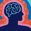 Vector illustration of Abstract Mental Health PTSD concept with human silhouette with brain and health management elements, symptoms, issues, science, treatment.