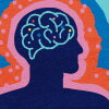 Vector illustration of Abstract Mental Health PTSD concept with human silhouette with brain and health management elements, symptoms, issues, science, treatment.