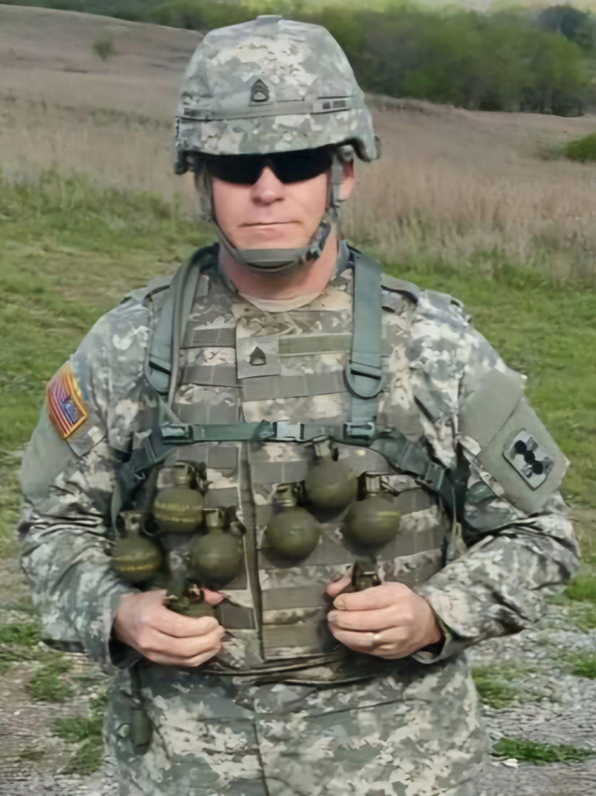 John-Paul Sager developed chronic back and shoulder pain during his military service, including his role as an Army drill sergeant at Fort Sill, Oklahoma, where he took this photo in 2014.