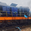 In this photo provided by the Ukrainian Ukrzaliznytsia Railway Company Press Office, a locomotive damaged in a Russian drone attack is seen at Yahodyn railway station near Ukraine's border with Poland, Ukraine, Sunday, Sept. 13, 2026.