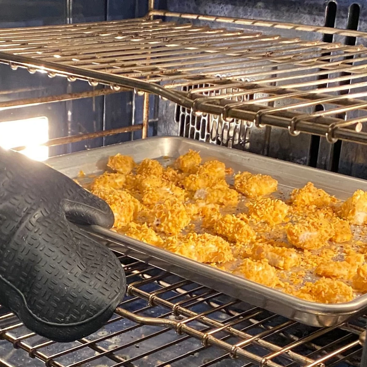 'Chicken Mark Nuggets' coming out of the oven.