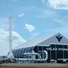This photo shows a large tentlike structure that says Valar Atomics on it.