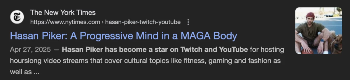 Screengrab of The New York Times profile of Hasan Piker from April 2025