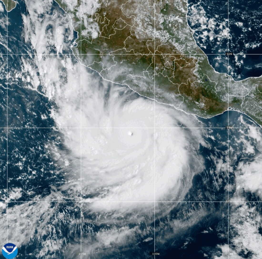 This photo provided by NOAA shows Hurricane Polo strengthening in the Pacific Ocean off the coast of Mexico on Tuesday, Sept. 22, 2026.