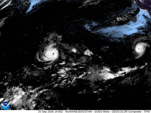 Three hurricanes are spinning in the Pacific Ocean, as seen in this satellite image from Friday morning. In the west, Nolo is bringing rain to Hawaii while to the east, Hurricane Odalys grows over open water. Further east, the powerful Hurricane Polo is threatening Baja California Sur.