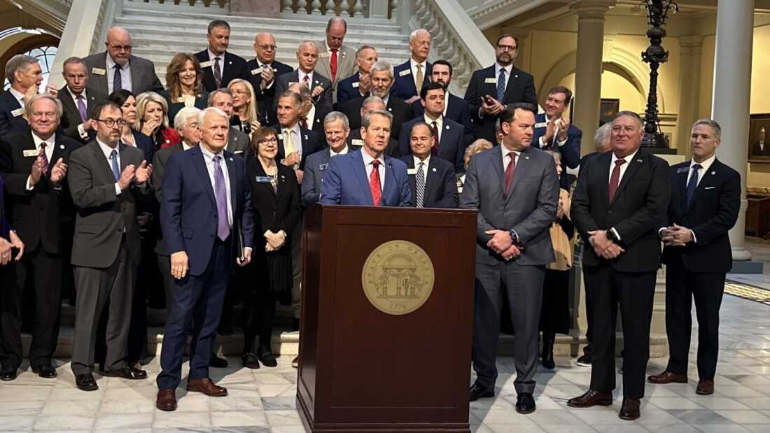 Georgia Gov. Brian Kemp speaks about the state's Pathways to Coverage program at the Georgia State Capitol in Atlanta, Georgia, on Jan. 15, 2025. (Rahul Bali_WABE).jpg