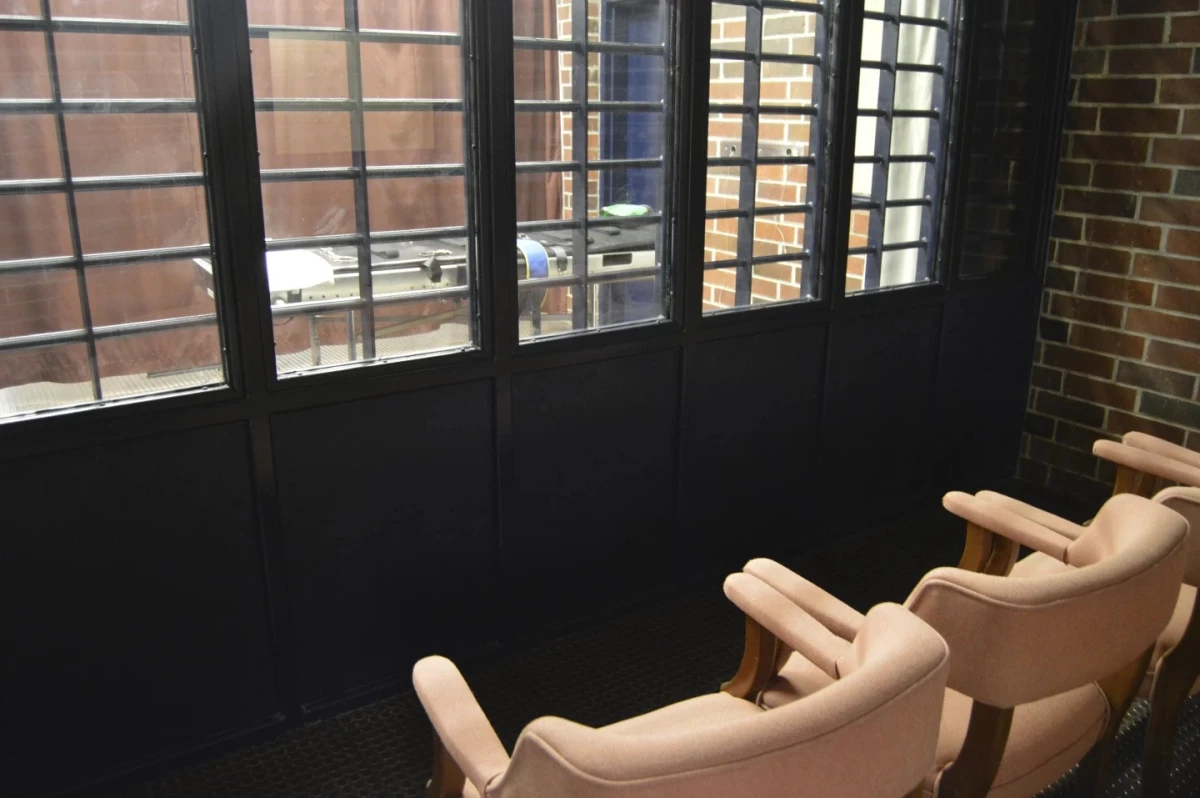 Witness chairs face the brick death chamber, which appears set up for a lethal injection execution in this undated photograph provided by the S.C. Department of Corrections. On Friday, the firing squad chair will be set up near the location of the gurney.