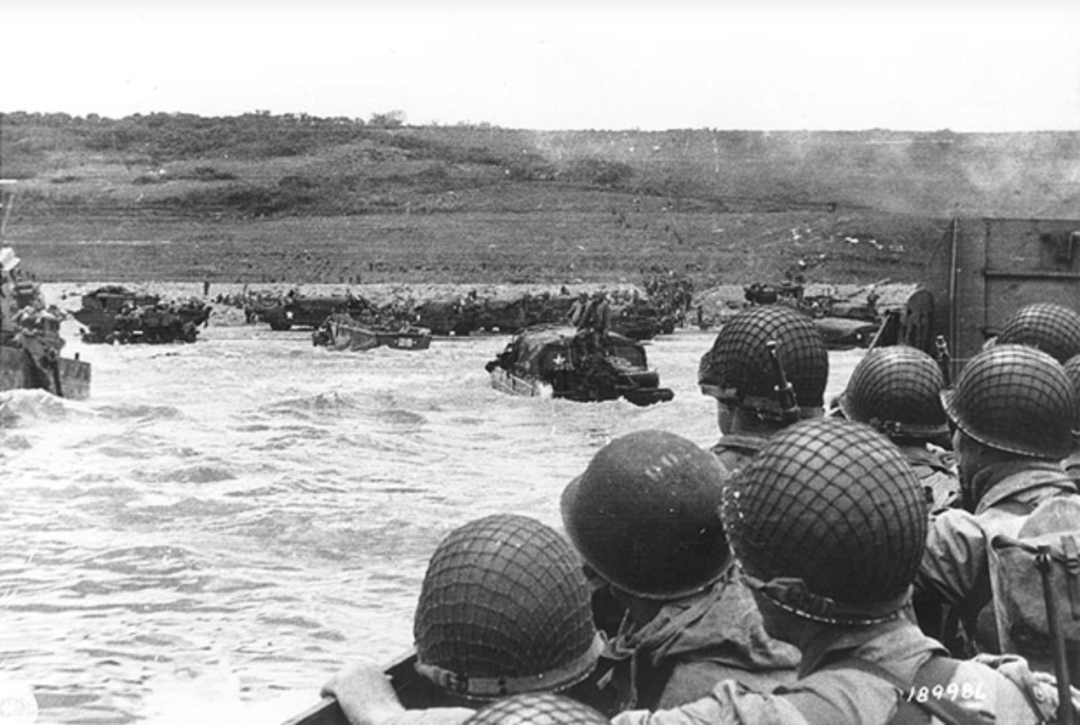 Soldiers crowd a landing craft on their way to Omaha Beach during the Allied Invasion of Europe, 'D-Day', June 6, 1944.