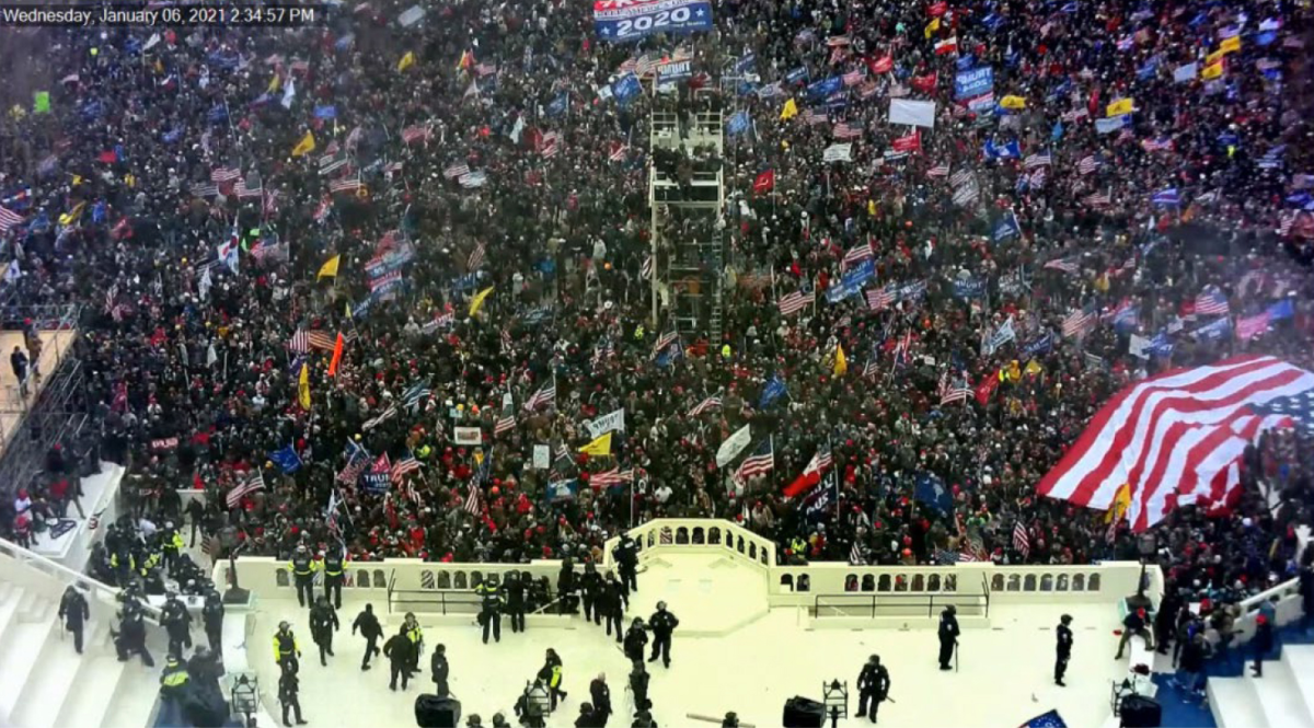 Video footage shows breakthroughs in the defensive line outside the U.S. Capitol where individual officers were overwhelmed by the crowd of Trump supporters.