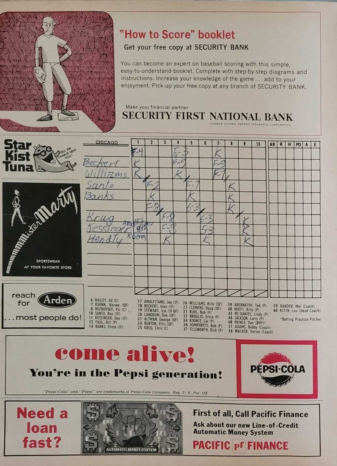 A picture of the scorecard that Steve Futterman filled out when he attended Sandy Koufax's perfect game against the Chicago Cubs on Sept. 9, 1965.