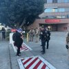 Anti-ICE protesters face off with Homeland Security officers and Marines outside the federal building in downtown Los Angeles on Monday evening