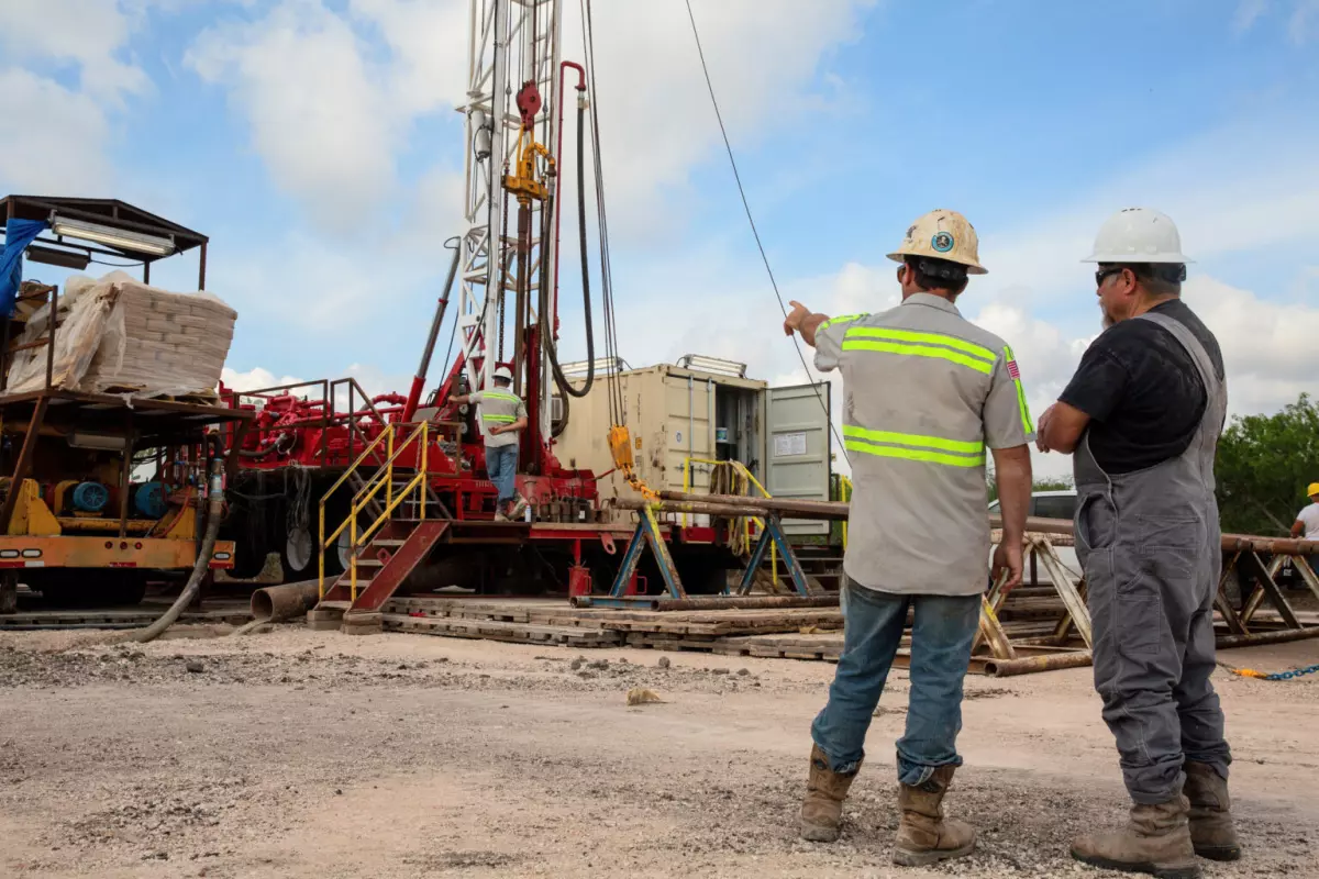 A crew with Weisinger Incorporated drills a pilot hole at the City of Corpus Christi's eastern wellfield, one of several emergency water projects, on March 31.