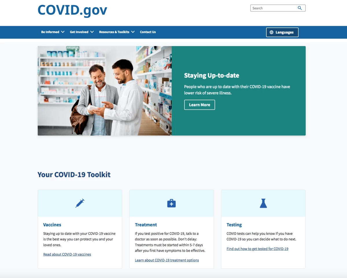 One of the pages replaced by the Lab Leak website was this COVID-19 information page, documented here via webarchive.org.