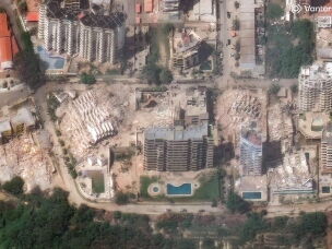 Satellite images of collapsed apartment buildings in La Guaira, Venezuela, on June 25, after the earthquakes.