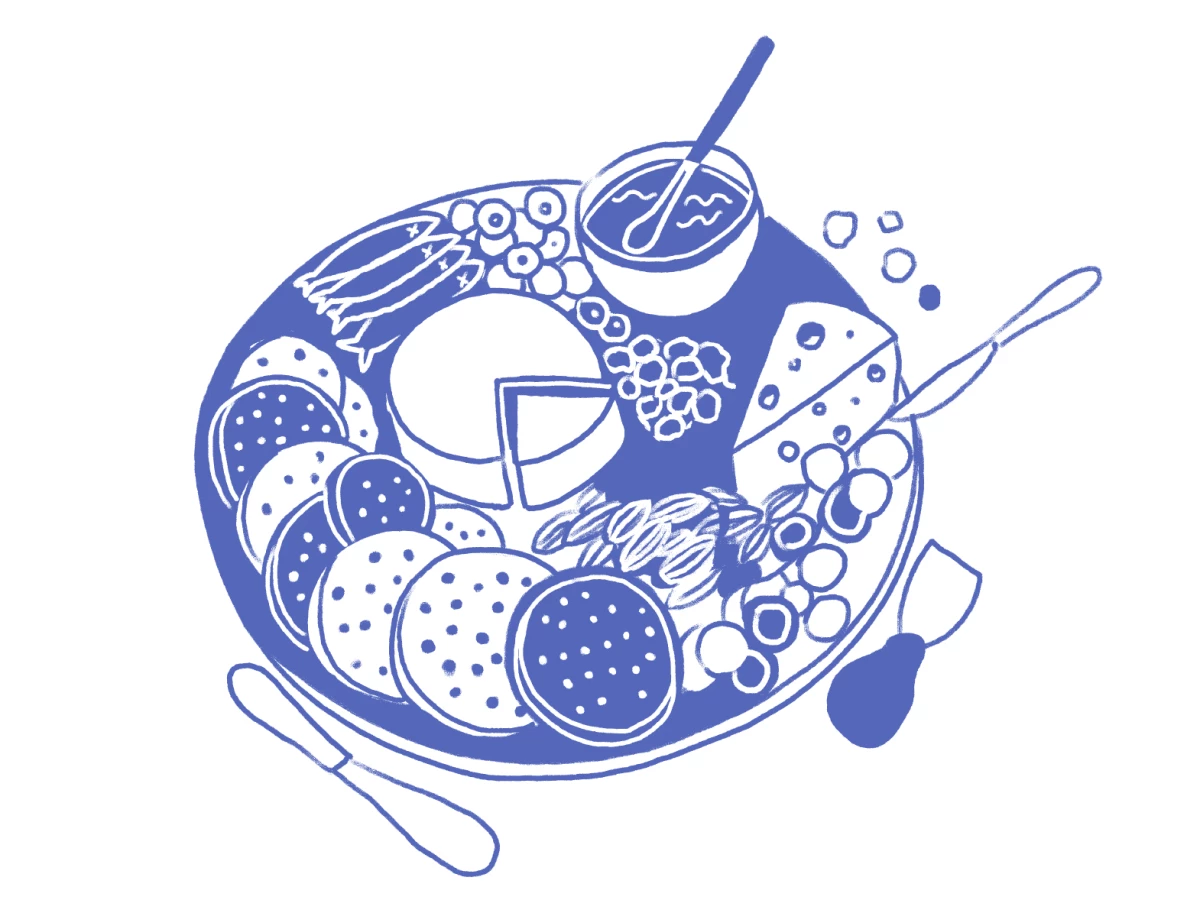 When it comes to constructing a cheese or charcuterie board, there are no rules, says Eby. But if that's overwhelming to you, here are some 'gentle principles' to follow: Add something salty, like nuts, olives or aged cheddar; something to scoop with, like pita chips or crackers; something to spread or dip, like soft cheese or hummus; and something sweet, like jam or grapes.