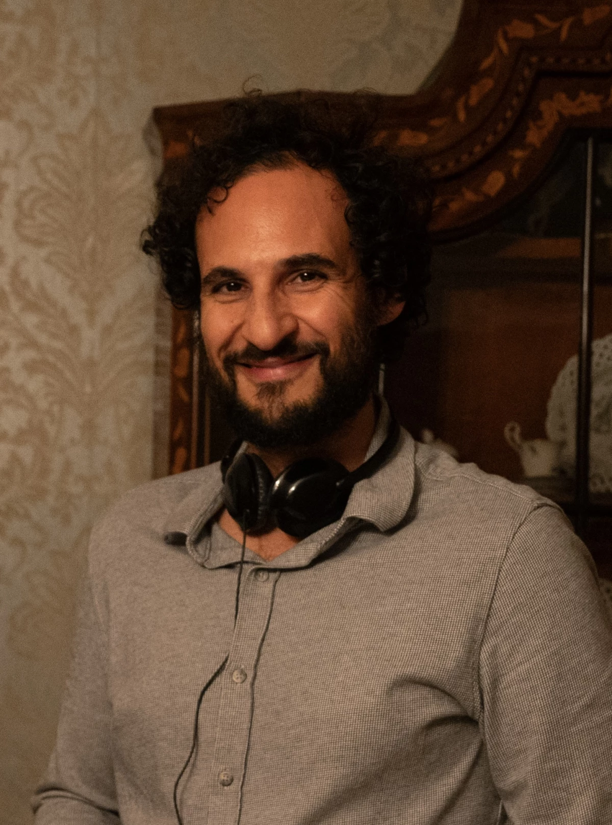 Director Ali Abbasi on the set of The Apprentice.