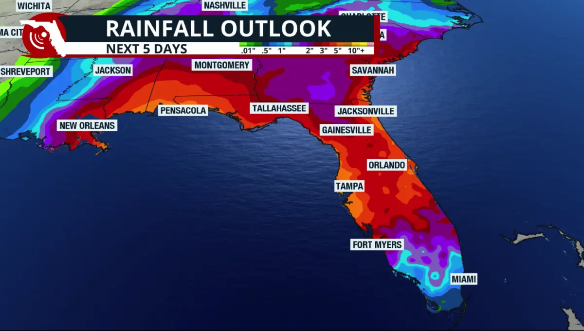 Forecast rainfall between Tuesday and evening and Sunday evening.