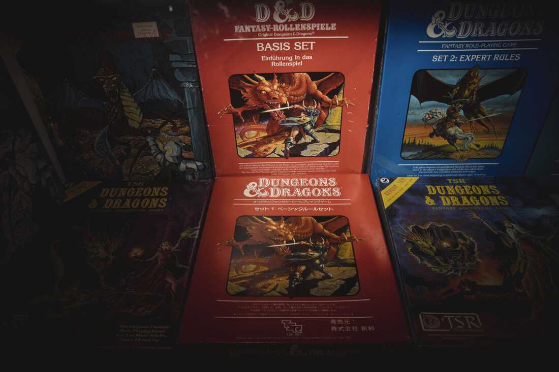Vintage game modules from the role-playing game Dungeons & Dragons on display at The Dungeon Hobby Shop and Museum in Lake Geneva, which is located in the old offices of TSR, the company Gary Gygax created to sell the game.