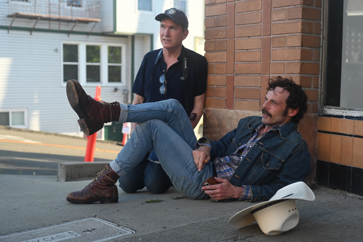 Director Andrew Durham, left, and actor Scoot McNairy on the set of Fairyland.