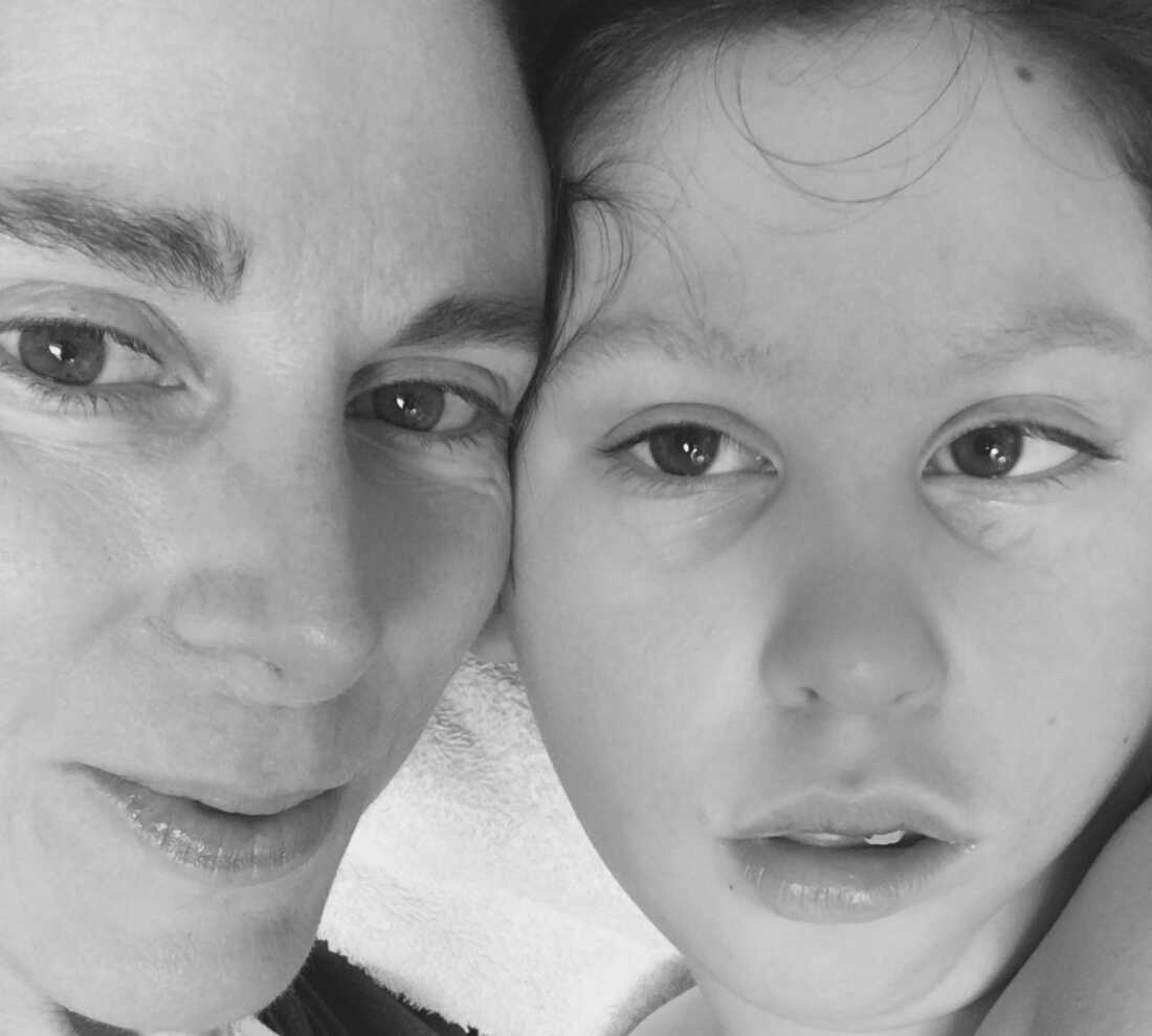 Alessandra Fabrello and her son, Ysadore Maklakoff, are shown in a close-up black-and-white photograph.