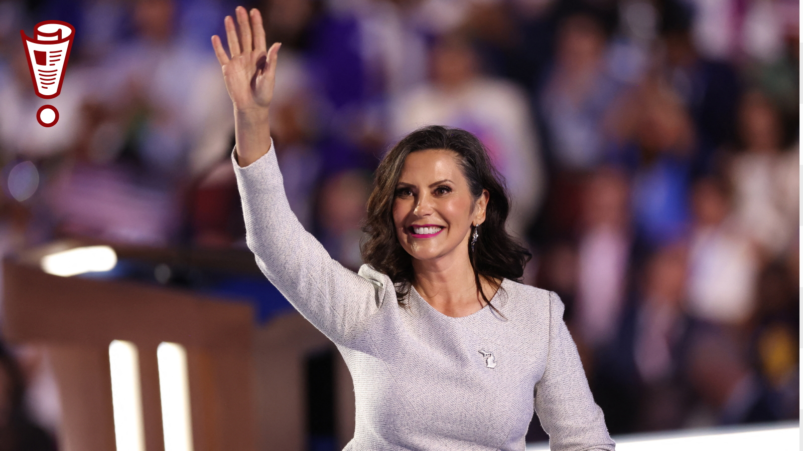 Michigan Governor Gretchen Whitmer waves from the stage on the fourth and last day of the Democratic National Convention (DNC) at the United Center in Chicago, Illinois, on August 22, 2024.