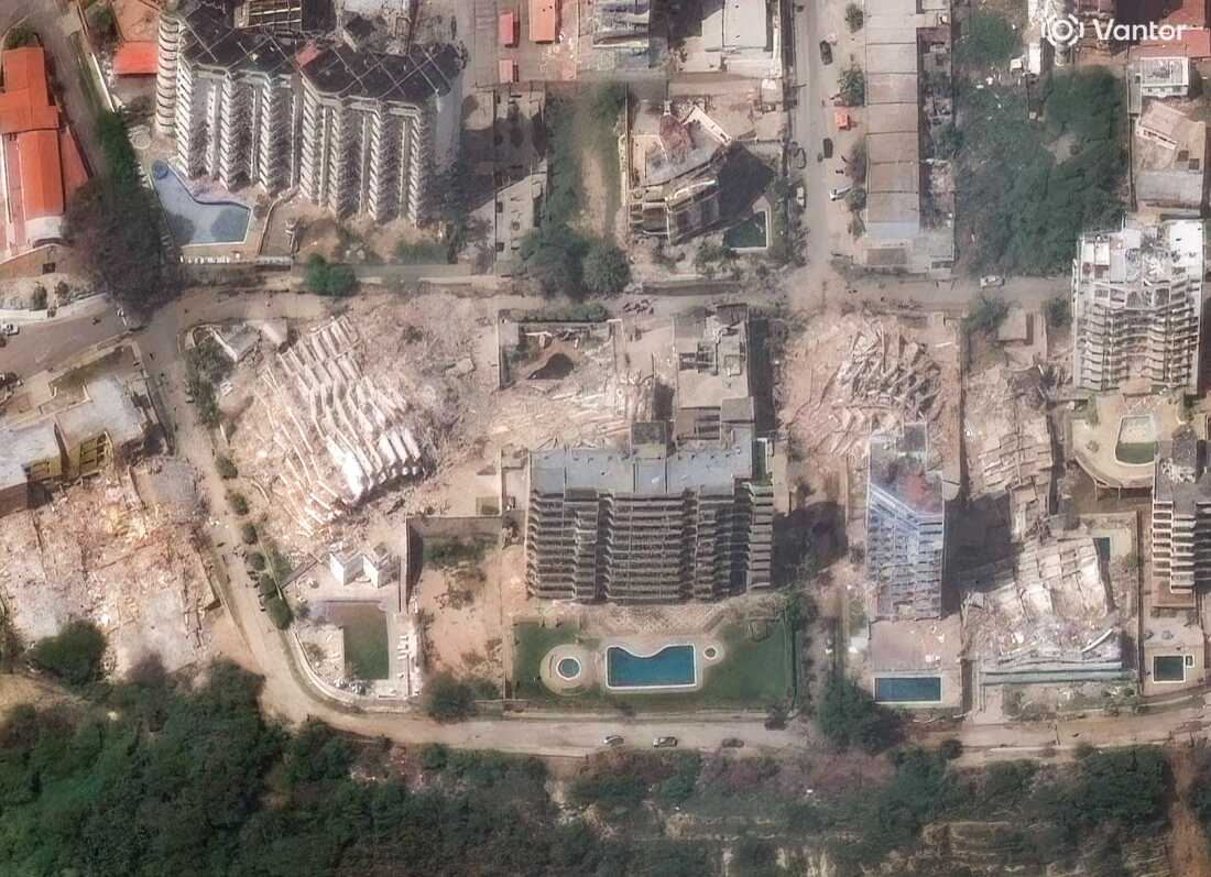Satellite images of collapsed apartment buildings in La Guaira, Venezuela, after the earthquakes on 25 June 2026.