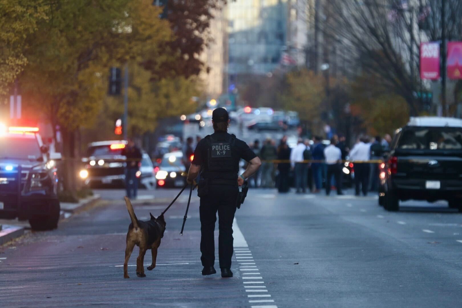 Law enforcement agencies respond to a shooting near the White House on November 26, 2025 in Washington, D.C.